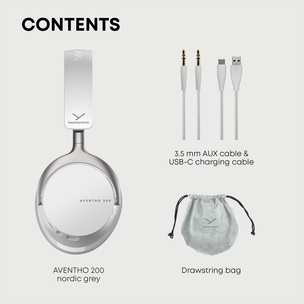 A ANC headset that includes numerous accessories