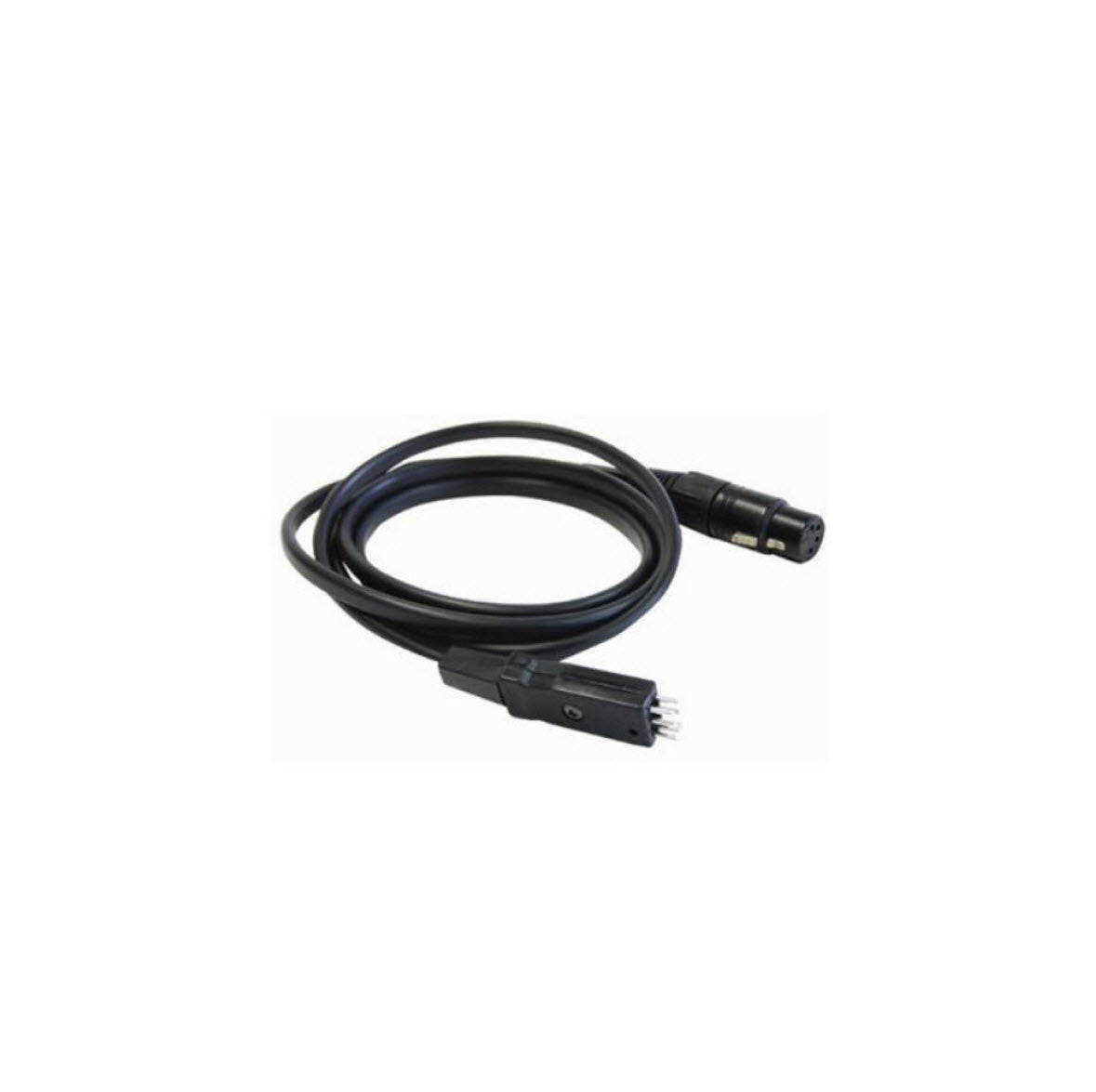 A black connecting cable with a 4-pin XLR female connector on one end and a 3.5 mm male connector on the other.