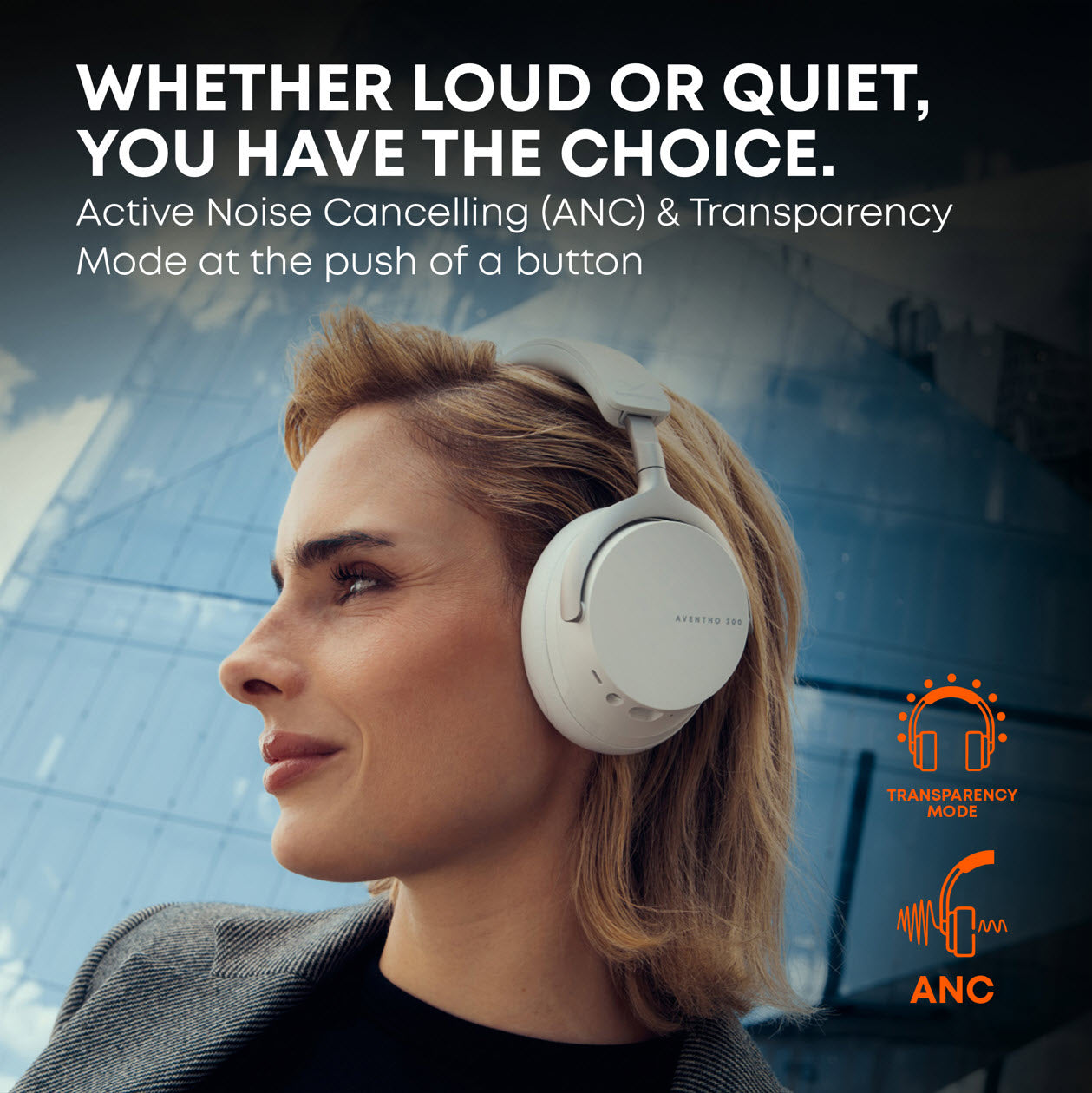 A Noise Cancellation Headphones with App control and transparency mode.