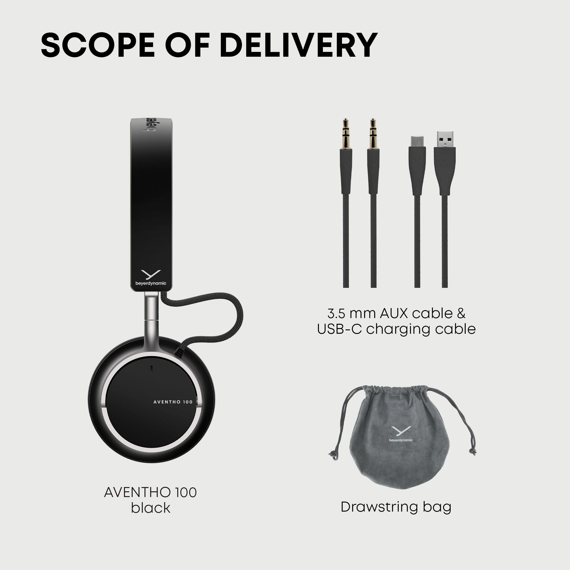 The AVENTHO 100 includes  a carry bag and the required connecting cables
