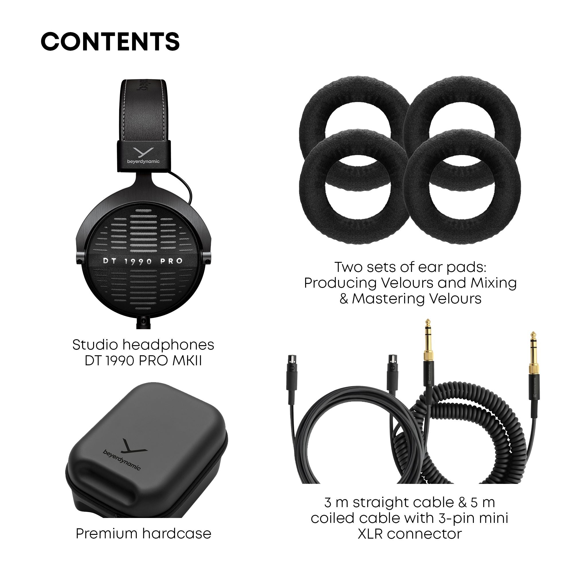 the DT 1990 PRO MKII 30 Ohm Reference Quality Open-back headphone is supplied with numerous accessories