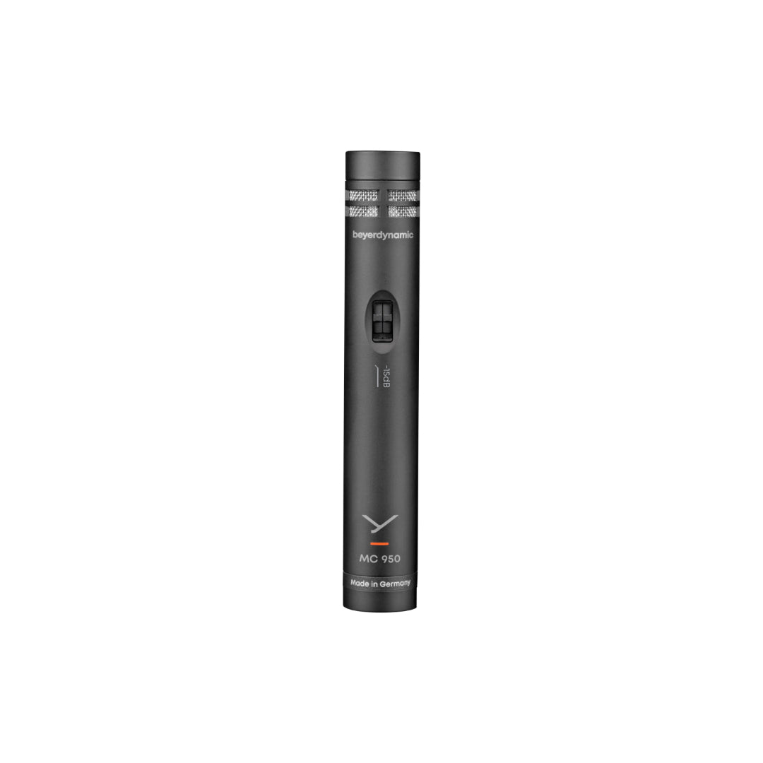 A black true condenser microphone with a supercardioid polar pattern, marked with the model number MC 950 and the brand name Bäyädäg.