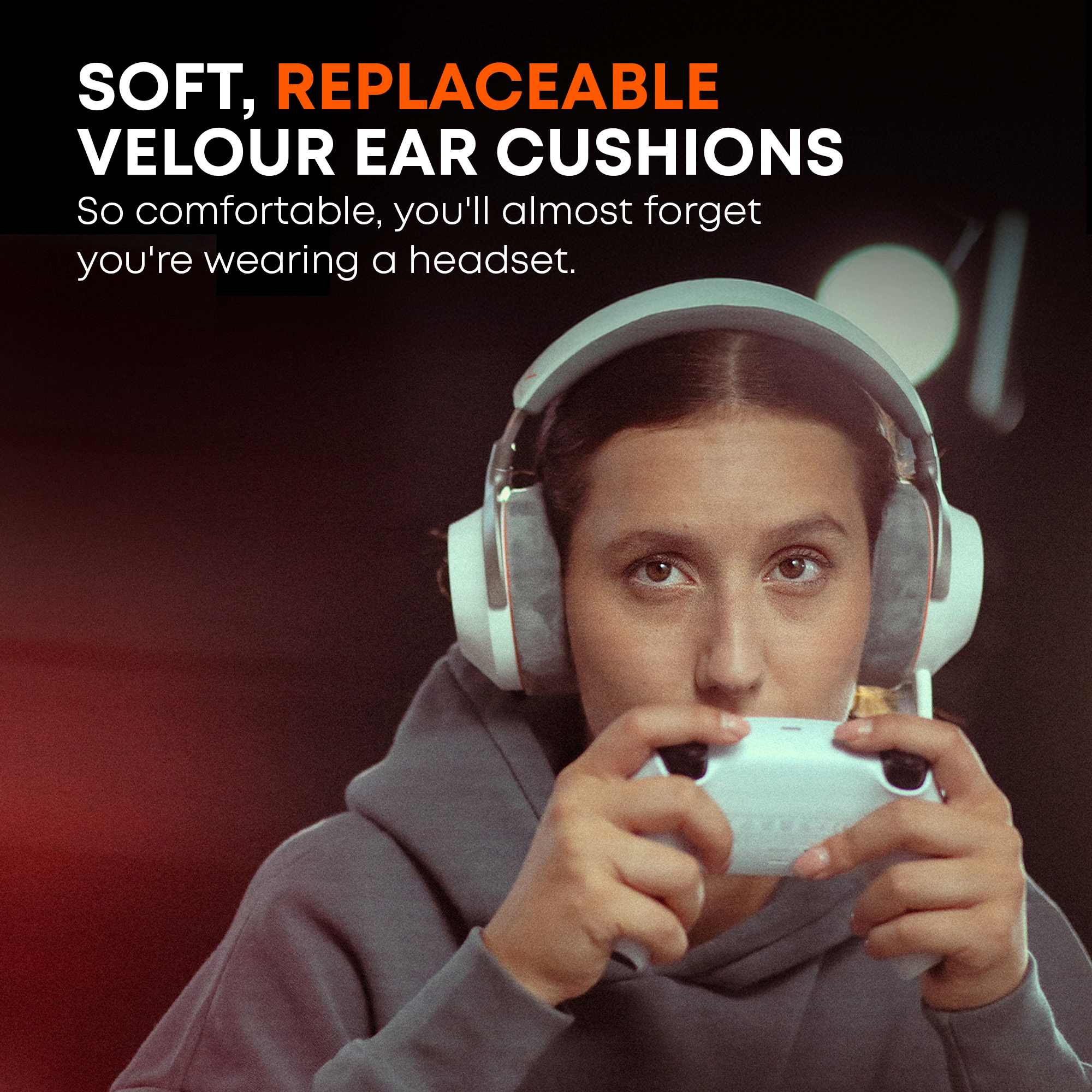 MMX 100 Wireless featuring soft lush veloue earpads.
