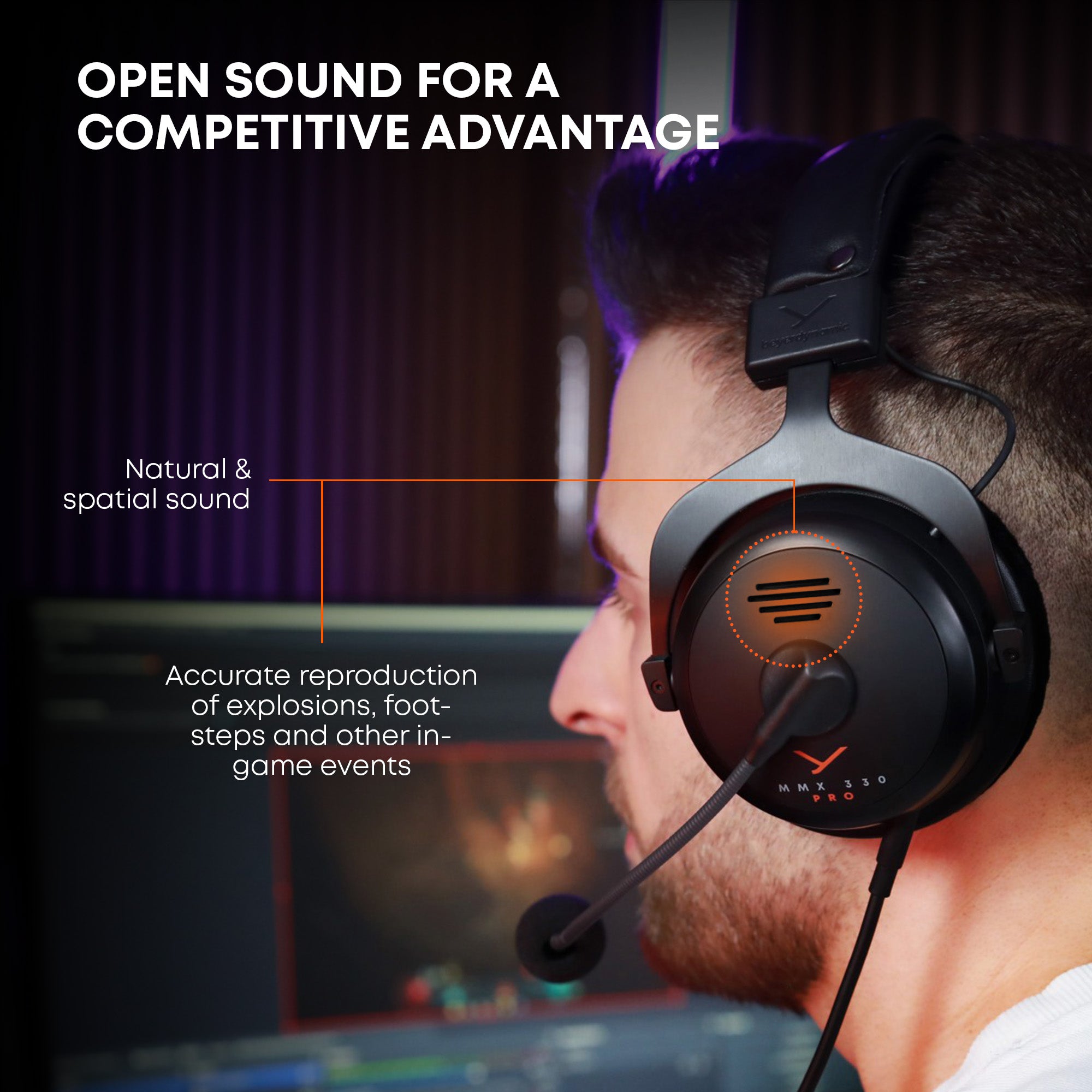 MMX 330 PRO - Professional Gaming Headset has an open sound for a competitive advantage