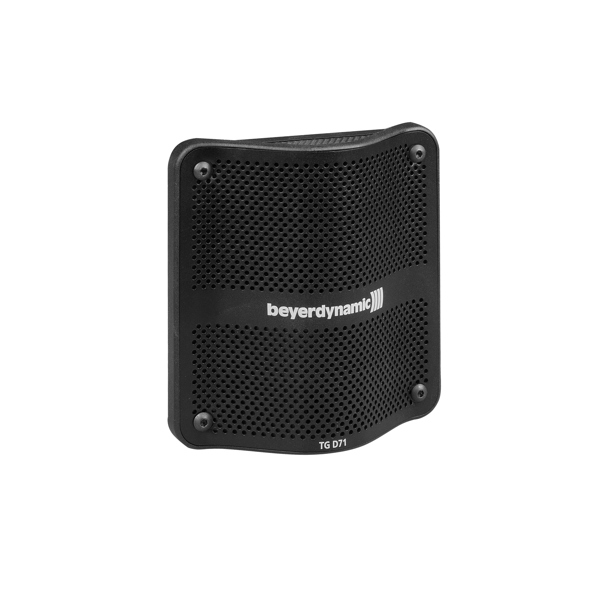 A black BeyerDynamic TG D71c condenser boundary microphone designed for miking drums and percussion.
