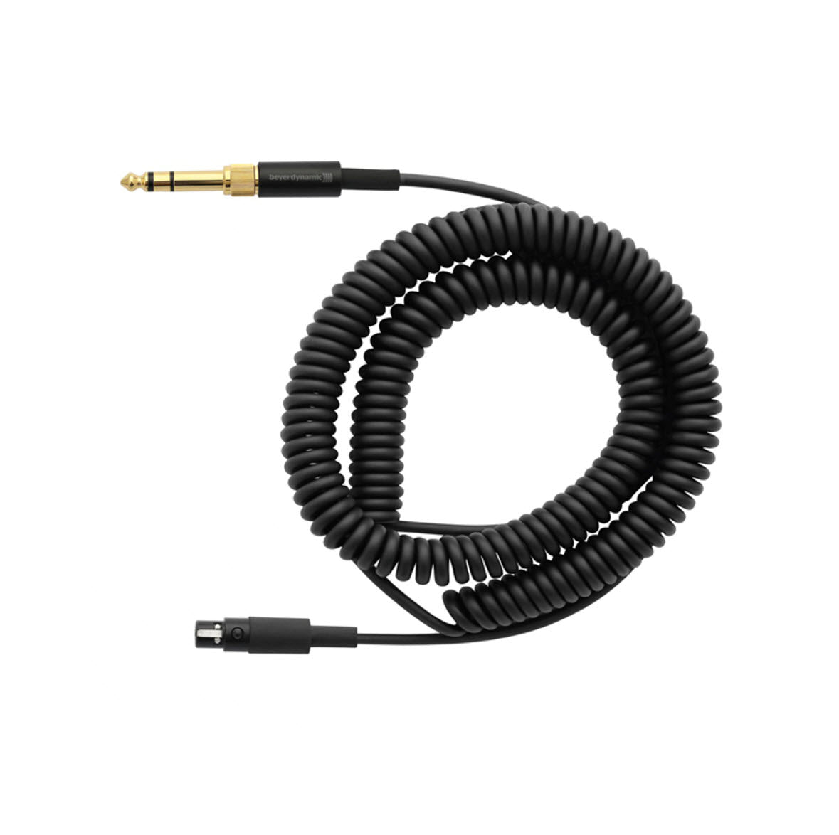 A coiled replacement cable for DT1770PRO & DT1990PRO headphones, featuring a 3-pin mini XLR connector, a stereo jack plug, and a 1/4" adapter.