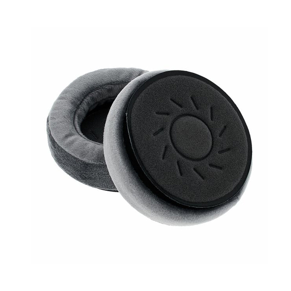 A pair of gray velour earpads for DT 700 PRO X headphones with a foam mesh disc.