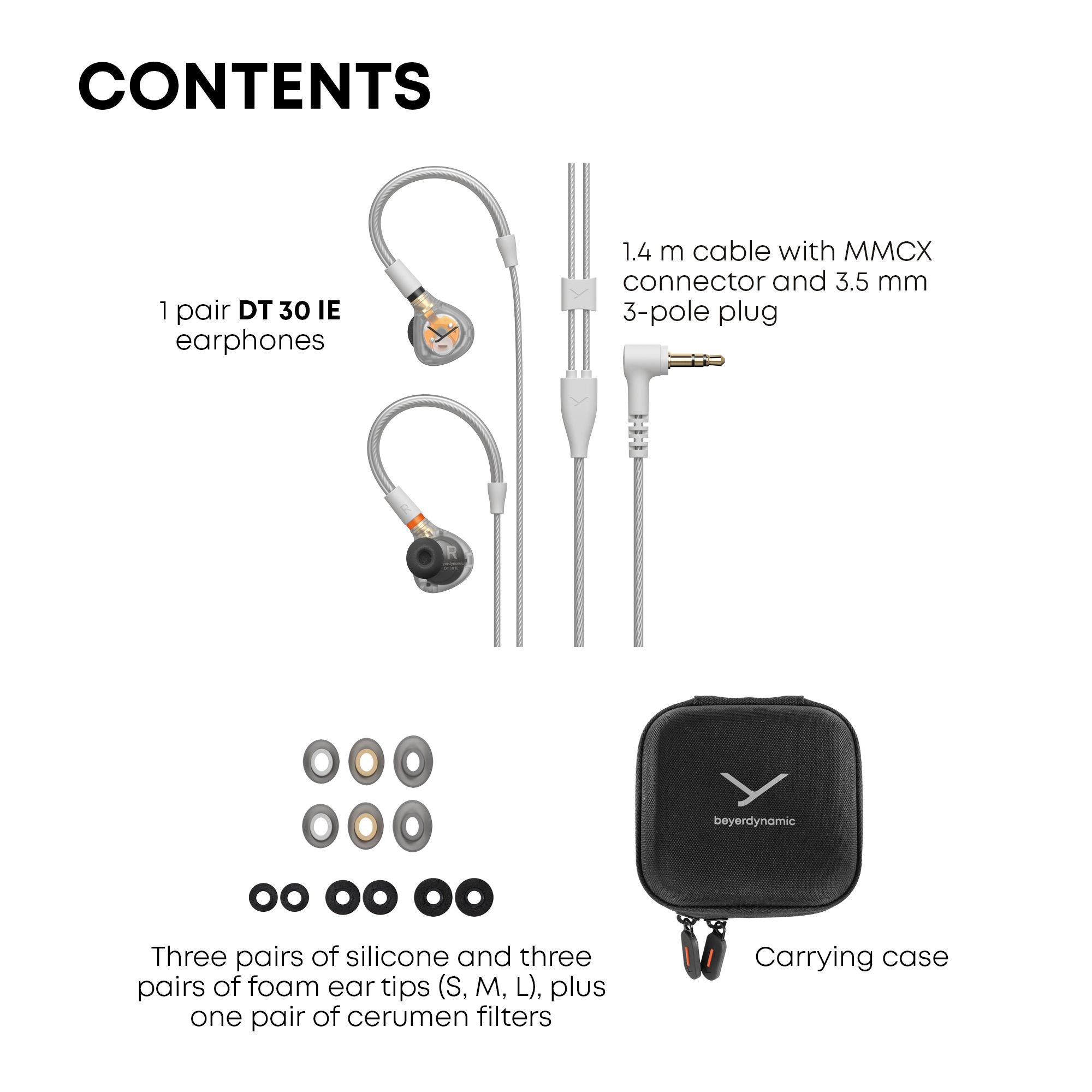 Beyerdynamic DT 30 IE earphones with accessories