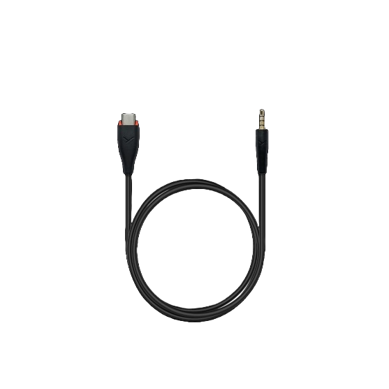 A black analog/USB connection cable with a 3.5 mm jack and a USB connector.